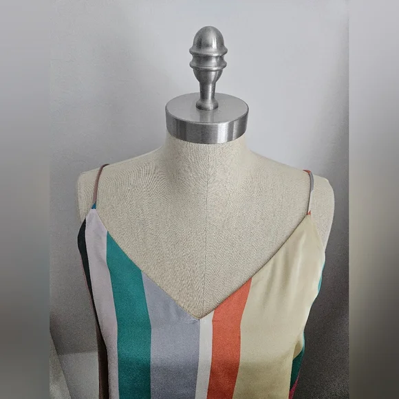 ZARA Multicolor Striped Spaghetti Strap Satin Top | SZ M - Picture 7 of 11